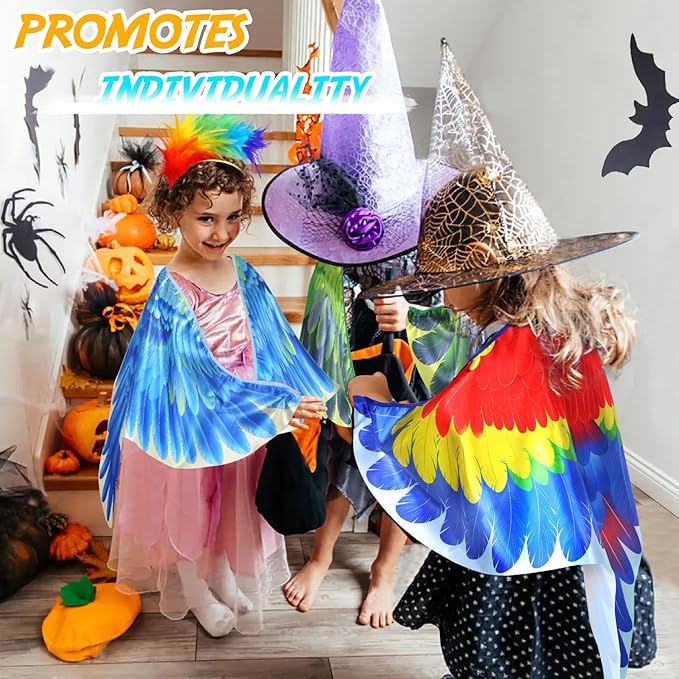 Bird-Costume-Parrot-Wings for Kids with Bird Headbands, Boys Girls Eagle Dress-up Cape Halloween Party Favors Gifts