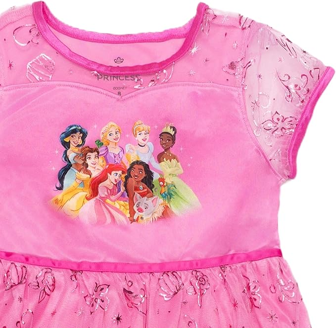 Disney Girls' Princess Dress Nightgown, Fantasy Gown, Soft & Cute Pajamas for Kids