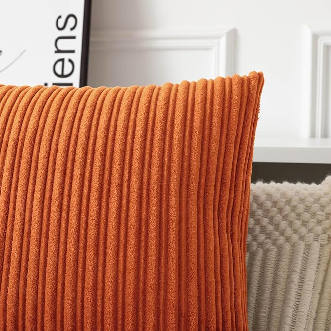 UGASA Fall 14x24 Inch Pillow Cover Pack of 1 Soft Boho Stripe Corduroy Long Rectangle Lumbar Cushion Case Farmhouse Decorative Throw Pilowcase for Bed, Couch, Sofa, Bedroom, Living Room, Dark Orange