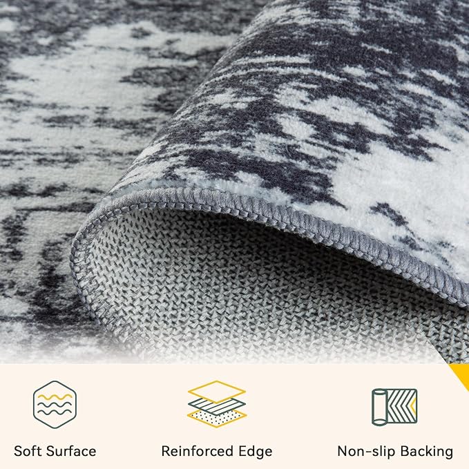 RELEANY Washable Area Rugs 3'x5' Non-Slip Modern Abstract Soft for Living Room Entryway Bedroom Kitchen, Print Pattern, Black Navy Blue Gray