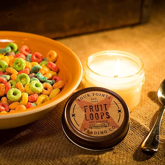 Fruit Loops Scented Candle 4 oz - Soy Aromatherapy Candle with Jar - Great Gift for Birthdays, Anniversary, Christmas, New Year, House Warming and More!