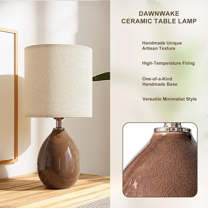 Dawnwake 18.5" Table Lamp Set of 2 for Living Room Bedroom, Bedside Lamps for Night Stands, Desk Nightstand Lamp Dimmable, Modern Linen Cream Ceramic Lamps (Coffee)