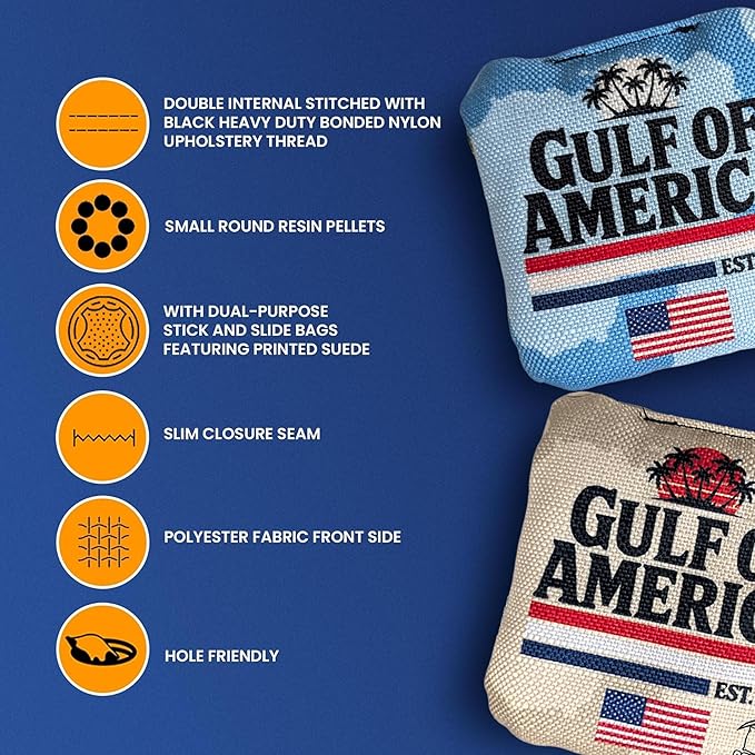 Cornhole365 - Stick & Slide - Professional Corn Hole Bag - Heavy-Duty Double-Stitched Polyester Fabric & Resin Filling for All-Weather - Versatile Regulation Size Cornhole Bean Bags - Set of 8