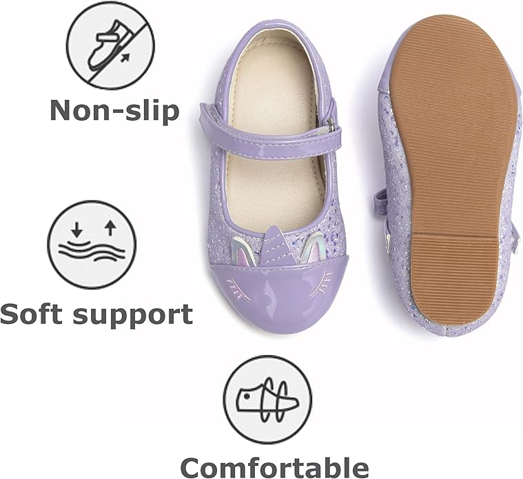 THEE BRON Mary Jane Ballet Flats - Girls' Dress Shoes with Hook & Loop Closure