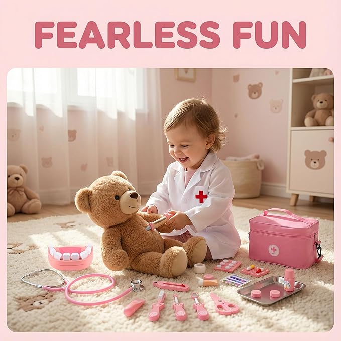 Doctor Kit for Kids, 32 Pcs Pretend Playset for Toddlers, Doctor kit for Toddlers 3-5, with Medical Bag, Stethoscope and Other Accessories, for Boys and Girls Fun Role Playing Game