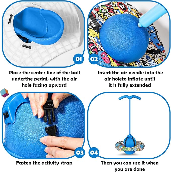Pogo Ball with Handles for Kids & Adults, Balance Bounce Ball, Trick Board for Girls and Boys Ages 6 and up (Purple-Colourful)