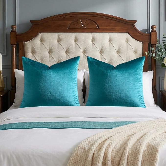 GIGIZAZA Teal Velvet Pillow Covers 26x26 Decorative Pillows Pack of 2 | Blue Throw Pillows for Couch,Euro Sham,280gsm Soft Textured Fabric,Modern Pillowcases,Luxury Cushion Covers