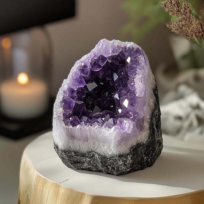 Amethyst Crystal (Approx. 0.882 lb–1.1lb, 3.15”–3.25”) Raw Amethyst Cluster Healing Crystals and Stones Reiki Chakra Tower Purple Quartz Geode for Spiritual Decor Crafts Protection