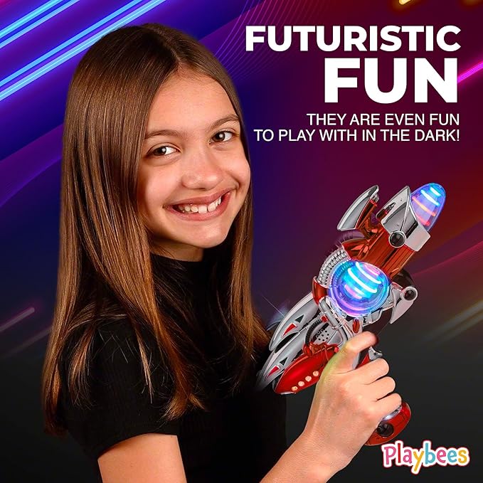 Light-Up Noise Blaster - Red & Blue 2 Pack - 11.5 Inches - Super Spinning Space Sound Effects with Futuristic Power Galaxy Ranger FX for Party Favor, Novelty, Bag Stuffer for Ages 5+