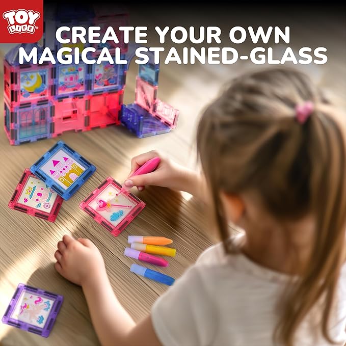 TOY Life Magnetic Tiles 68pcs Princess Castle Magnet Tiles with Windows Art, Building Toys Girls Magnet Tile for Toddlers 3+, Magnetic Tile Art for Kids Ages 4-8, Craft Toys Gifts for Kid