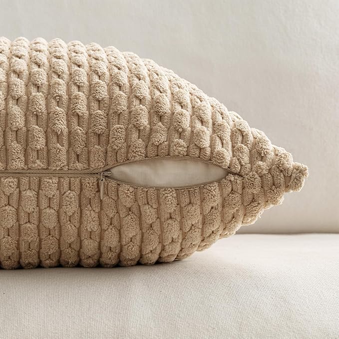 MIULEE Decorative Throw Pillow Covers 18x18 Neutral Tan Textured Corduroy | Pack of 2 Striped Pillow Covers Modern Farmhouse Fall Home Decor for Couch Bed Sofa Living Room