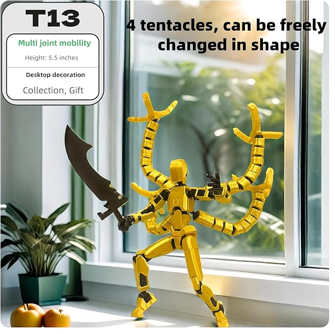 T13 Action Figure Assembly Completed, Upgraded 3D Printed T13 Action Figure, The Dummy 13 is Very Suitable for Office Desks and Birthday Cake Decorations (Yellow)