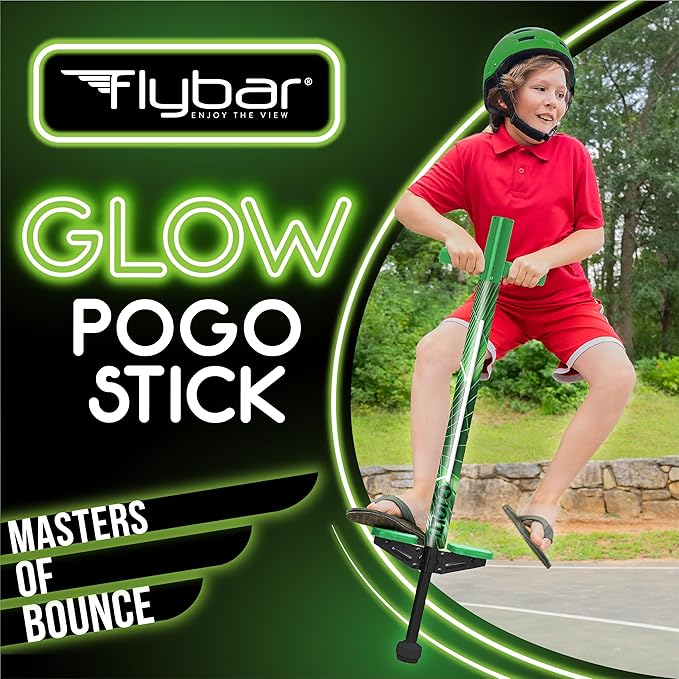 Flybar Jolt Pogo Stick for Kids, Perfect for Beginners w/Foam-Covered Metal Frame, Handles & Padding, Non-Slip Foot Pads, Wide Tip, Outdoor Active Play Toy for Boys & Girls, Ages 6+, Lime Leaper LED