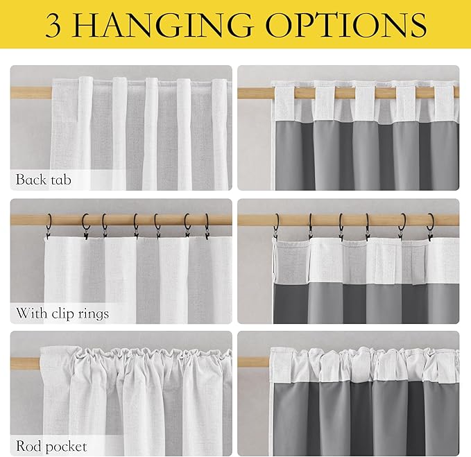NICETOWN Linen Full Blackout Curtains 52 x 80 inch Panels, Full Bedroom Light Blocking, Thick Linen Blend Rod Pocket & Back Tab Draperies with Liners for Home Theater(Set of 2, Greyish White)