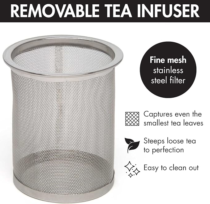 Primula Half Moon Teapot with Removable Infuser, Glass Tea Maker with Reusable Fine Mesh Stainless Steel Filter, Dishwasher Safe, 40-Ounce, Blue