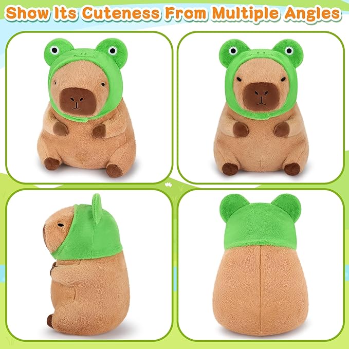 Achwishap Capybara Plush,Cute Plushies Capybara Stuffed Animals,Capybara Plush Toys,Kawaii Plushie Stuffed Toy with Frog Hat Plushies Gift for Kids Adults Birthday(Capybara with Frog Hat,12”)