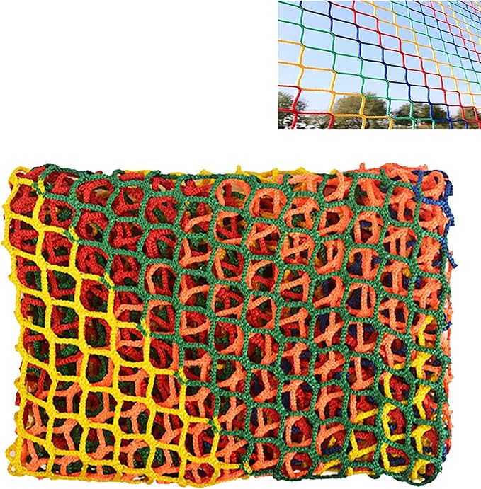 Multicolor Safety Rope Net for Kids, Climbing Net for Kids Outdoor, Balcony & Playground Safety Climbing Cargo Net, Knotless Polyester Guardrail Net (1.18 X 1.18in, Multicolor) (1x8m)