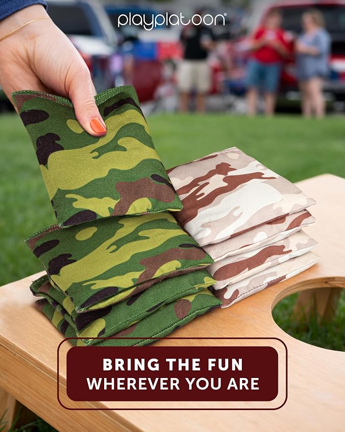 Play Platoon Cornhole Bags Weather Resistant- Set of 8 Regulation Bean Bags for Tossing- Official Professional Size & Weight Corn Hole Bags Two Color All Weather Cornhole Beans Bag Set with Tote Bag