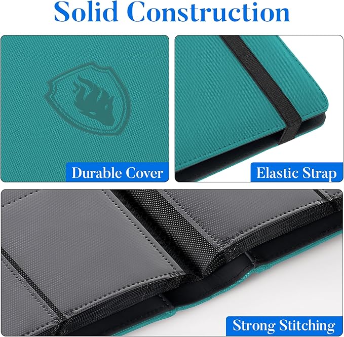 Premium 9 Pocket Card Binder for 360 Cards, Fabmaker PU Cover Trading Card Binder, Sturdy Card Collection Album, Sleek Card Holder Folders for Game Cards & Sports Cards, Turquoise