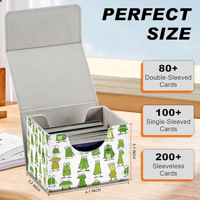 Card Game Storage Box TCG Deck Box MTG Card Box Organizer Trading Card Case Commander Deck Box TCG Card Storage Box Magnetic Closure Creative Pattern Up to 200 Cards, Cute Little Green Frog