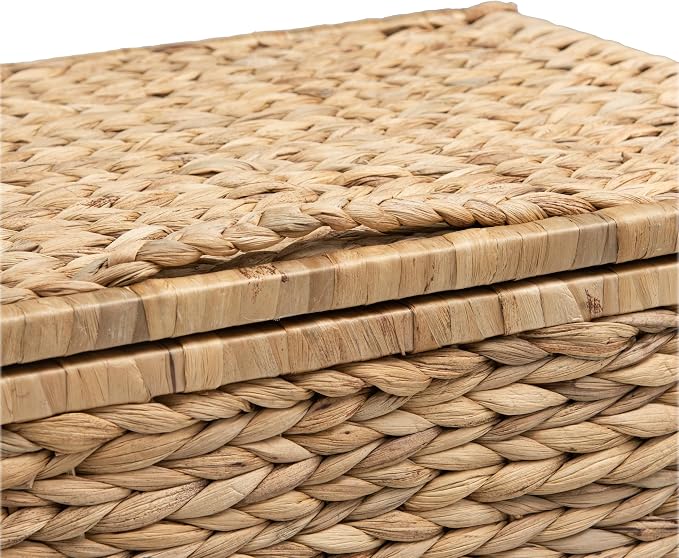 Storage Trunk with Metal Frame, Natural, 20.5 by 14.8 by 13.4 Inches | Safety Hinge, Heavy-duty Wicker Chest, Handwoven Water Hyacinth