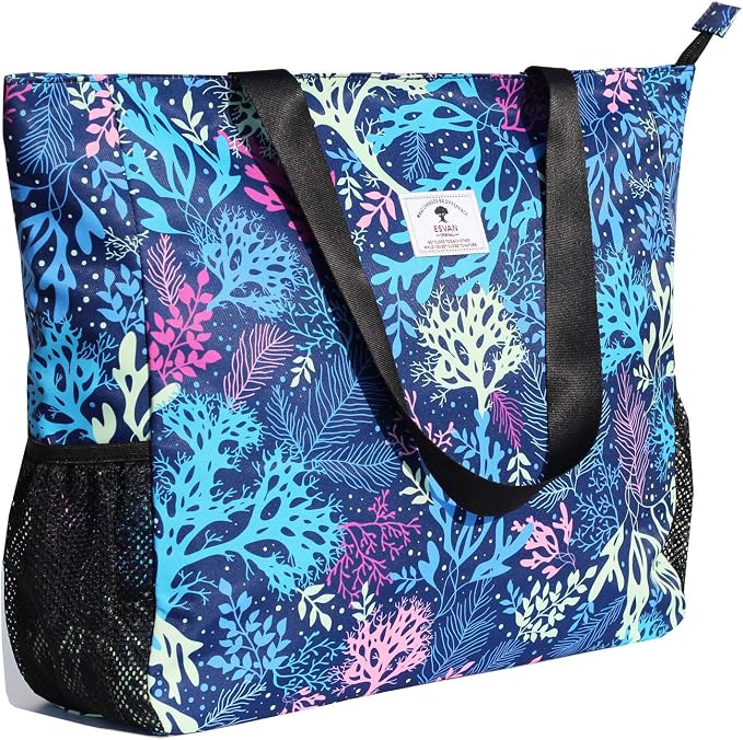 ESVAN LARGE BEACH BAG Water Resistant Lightweight 20 inch Women Oversize Tote Bag for Gym Beach Travel Pool Yoga Nurse