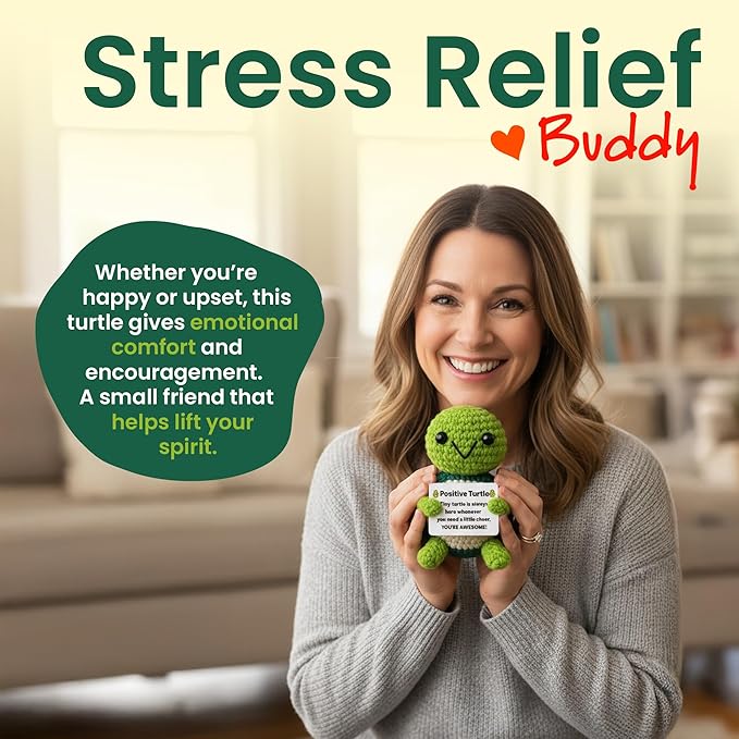 Positive Turtle New - Positive Crochet Animals Handmade Emotional Support Crochet Doll Desk Decor Pickle Gifts Emotional Support Plush for Anxiety & Stress Relief