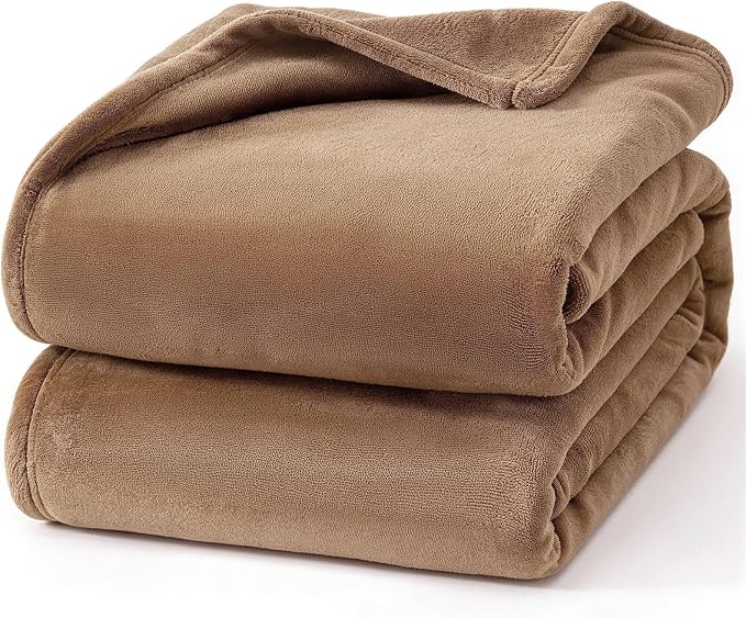 Hansleep Queen Camel Fleece Blanket, Soft Flannel Bed Blanket | Fuzzy Cozy Blanket 90x90 Inches, Multi-use for Bed, Sofa, Couch, Travel, Camping, All Season Warm Lightweight Cover