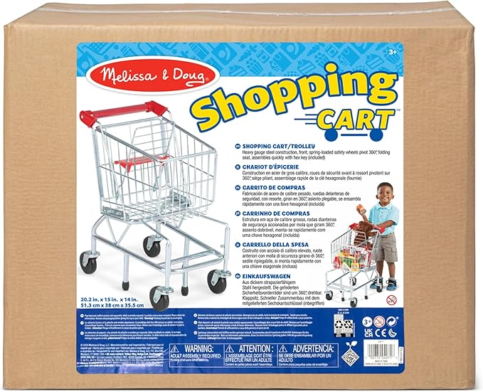 Melissa & Doug Toy Shopping Cart, Grocery Store Pretend Play Toys with Sturdy Metal Frame & Working Wheels, Toddler Shopping Cart, Preschool Learning Toys for Girls & Boys 3+