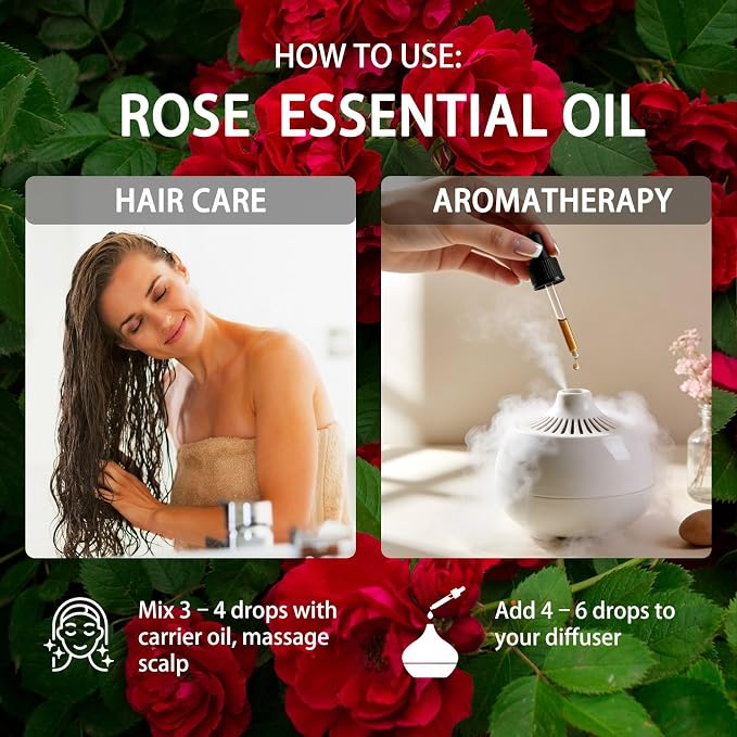 Rose Essential Oil - Rose Oil for Diffuser, 4 Fl Oz(120ml) | Candle Making, Soap Making, aroma, Strong Scent, Pure, Natural, Home Fragrance, Massage