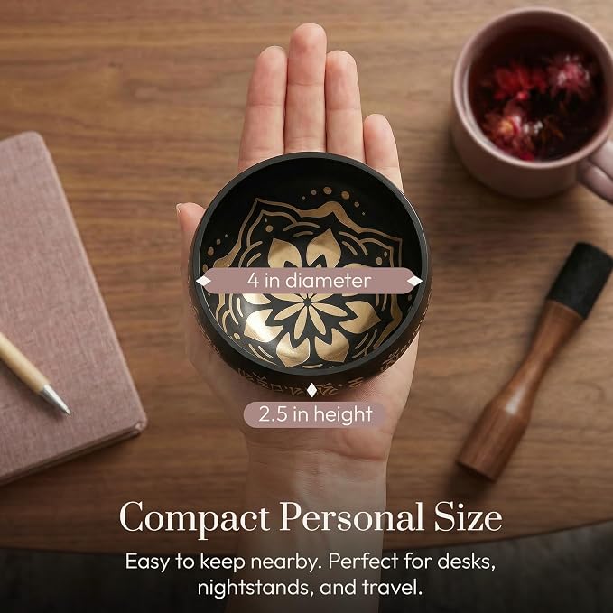 Silent Mind Tibetan Singing Bowl Set – Easy to Play & Beginner Friendly Meditation Bowl with Cushion & Mallet | Stress Relief & Mindfulness | Gift-Ready