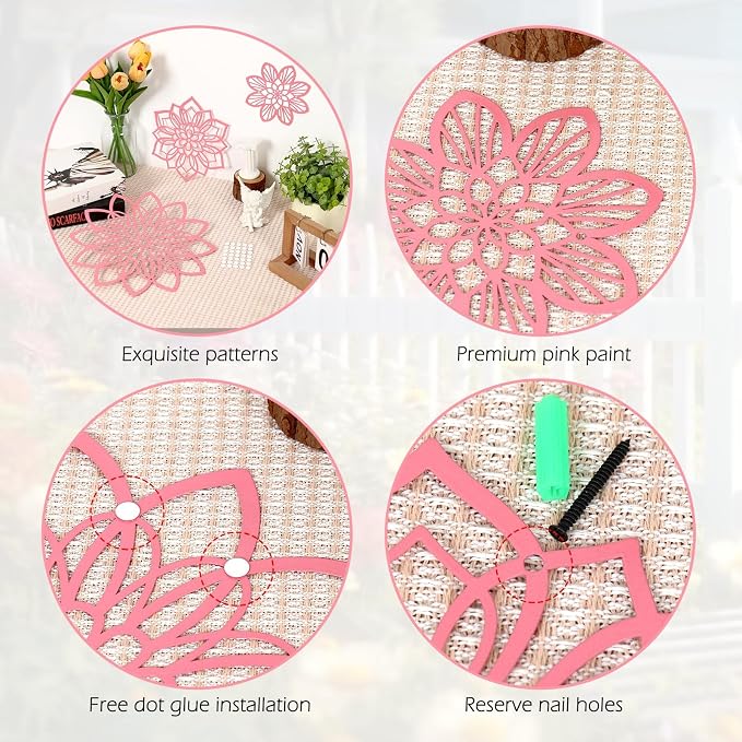 Zzbakress 3 Pcs Metal Flowers Wall Art Bathroom Wall Decor (Pink Elegant) | Farmhouse Flower Bathroom Decor Wall Decorations For Bathroom, Living Room, Office, Kitchen, Hallway And Outdoor