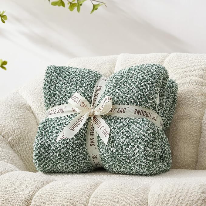 Snuggle Sac Green Blanket Twin Size Bedding Blankets, Super Soft Warm Cozy Knit Blankets for Sofa, Bed, Living Room, Heather Green, 60x80 inches,