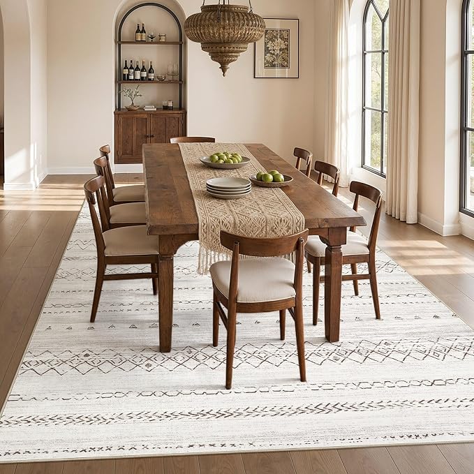 cotiled 5x8 Area Rugs Living Room Rug: Washable Boho Rugs with Non Slip Backing Large Soft Indoor Stain Resistant Carpet for Bedroom Farmhouse Dining Room Lightweight Home Decor Brown