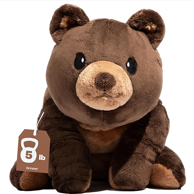 Brease 5 lb Unscented Weighted Brown Teddy Bear Plush Toy - Gentle Companion for Children and Adults, Soft Plushie for Boys and Girls, Snuggly Bear for Comfort, Calm, and Gentle Embrace