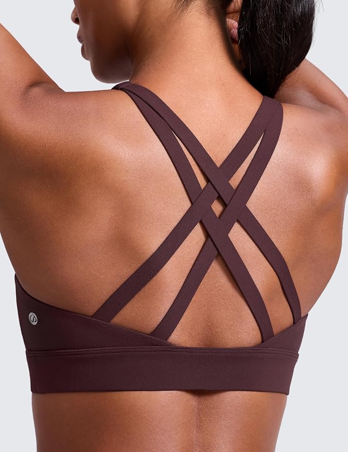 CRZ YOGA Butterlift Wide Criss Cross Straps Supportive Sports Bras for Women - Medium Impact Strappy Gym Padded Workout Top