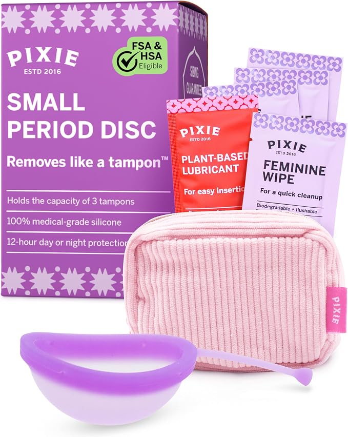 Pixie Menstrual Disc for Feminine Care - Ranked 1 for Best Tampon Alternative Period Disc - 100% Medical-Grade Silicone - Removes Like a Tampon - Wear 12 Hours - Capacity of 3 Tampons (Small)