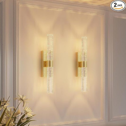 camuucci Battery Operated Wall Sconces Set of 2, Rechargeable Wall Lights | 12000mAh Long-Lasting Battery,Dimmable Cordless Sconce,No Wiring Needed for Bedroom,Living Room,Gold 15.3-Inch