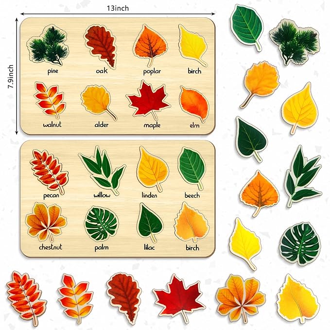 2 Pack Leaf Wooden Jigsaw Puzzles Preschool Puzzles Leaf Puzzle Montessori Toy Educational Plant Early Educational Learning Toys for Birthday Gift School Games