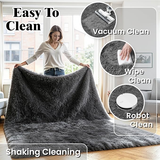 6x9 Area Rug for Living Room, Ultra Soft Fluffy Grey Rugs for Bedroom, Non Slip Large Shag Carpet, Fuzzy Plush Nursery Rug, Thick Washable Indoor Floor Carpets for Kids Office Dorm Home Decor