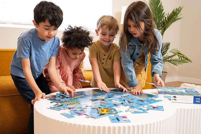 Crocodile Creek Above + Below 48-Piece Jigsaw Floor Puzzle - Fun Floor Puzzles for Kids Ages 4-8 - Vehicles - 27 x 20 inches Finished