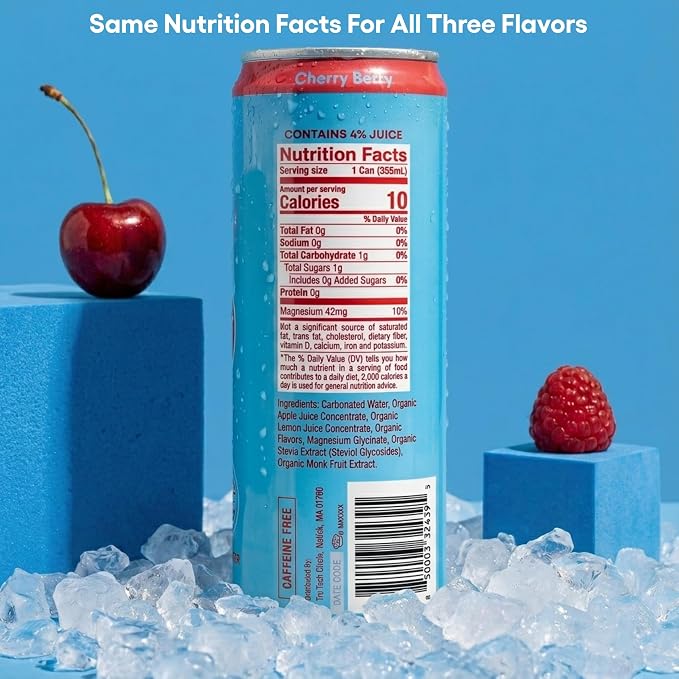Tru Calming Drink Variety Pack, Magnesium Glycinate Sparkling Water with Real Fruit Juice, 3 Flavors, Caffeine Free, No Added Sugar, Keto, Vegan, Kosher, Gluten Free, 12 Fl Oz (Pack of 12)