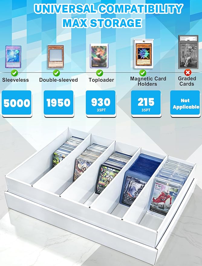 6-PACK Trading Card Storage Box -5 Row 5000ct TCG Corrugated Cardboard Storage Box, 3000ct Sports Card Box, Bulk Card Storage with Divider for MTG, Unsleeved, Toploader, Magnetic Holder
