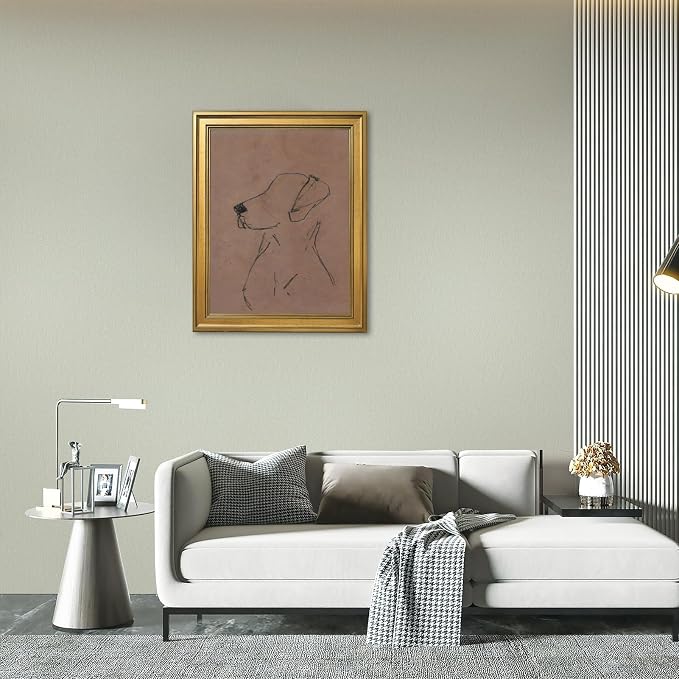 Gold Framed Minimalist Dog Sketch Wall Art Painting Neutral Line Drawing Dog Portrait Print Modern Pet Lover Picture Poster Simple Aesthetic Canvas Artwork for Room Bedroom Office Home Decor 12x16inch