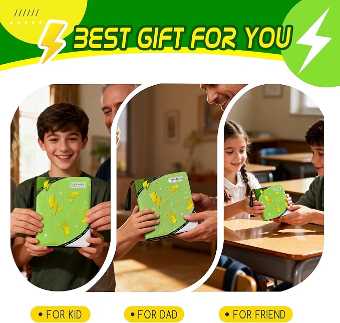 Trading Card Binder 4 Pocket,400 Pocket Card Collection Binder with 50 Removable Sleeves,PU Waterproof Top Card Book,3-Ring Zipper Collectible Trading Card Album for MTG/TCG/Card Holder Gift（Green）