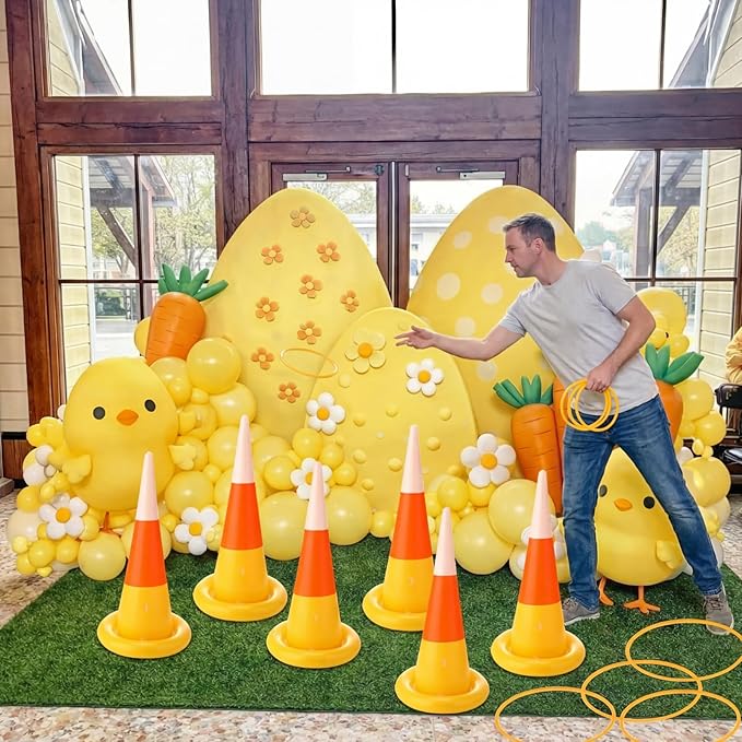 Soulchen Easter Inflatable Games Inflatable Eggs Ring Toss Game with Plastic Rings and 1 Air Pump Easter Party Games Festival Decorations Supplies Spring Indoor Outdoor