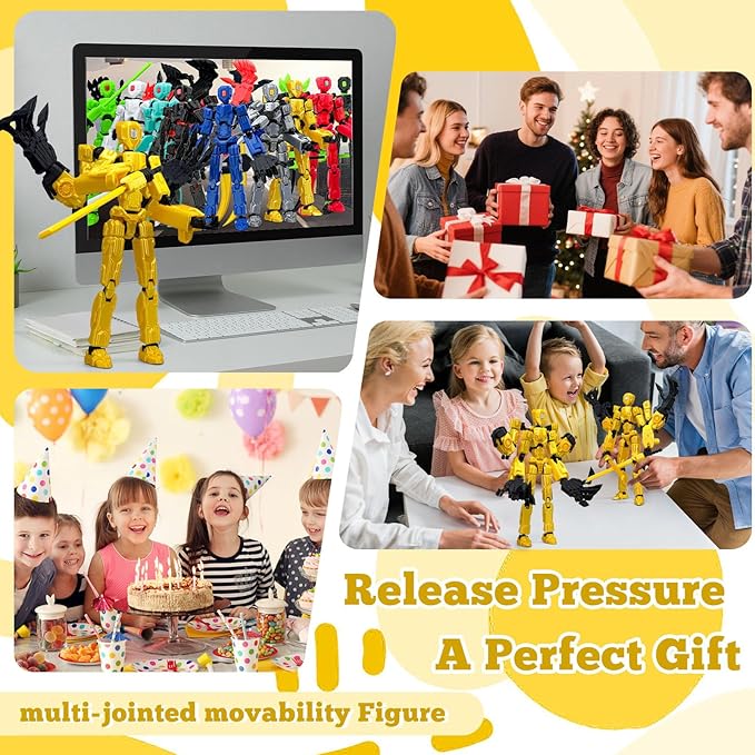5.5Inch T13 Action Figure Assembly Completed, T13 3D Printed Action Figure Multi-Jointed Movable Robot Set,Collectors Desktop Decorations for Game Lovers Toys (Yellow)