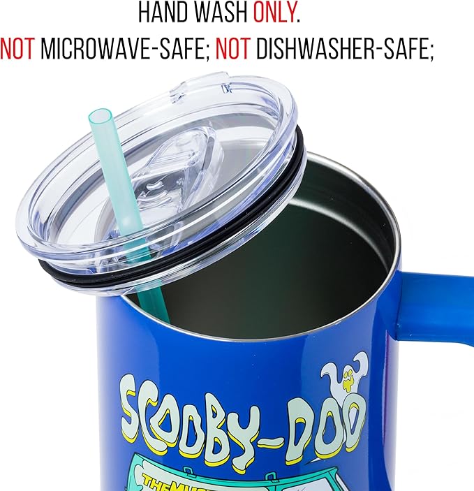Silver Buffalo Scooby-Doo “Where Are You!” Double Walled Stainless Steel Tumbler with Handle Featuring The Mystery Machine, Fits in Standard Cup Holder, 40 Ounces