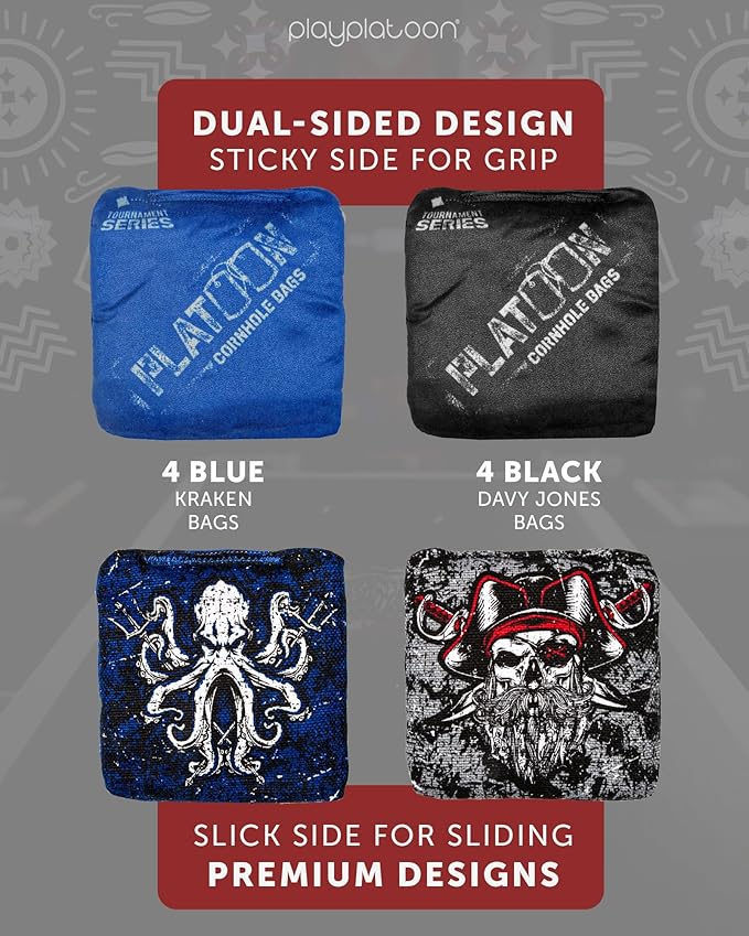 Play Platoon Pro Cornhole Bags Set of 8 - Professional Dual Sided Slick and Sticky Side Competition Corn Hole Bags - Tournament Series