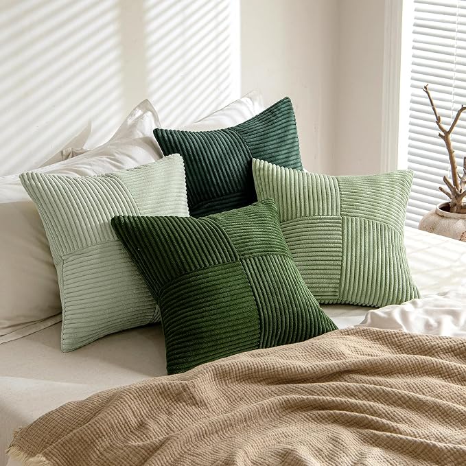 MIULEE Spring Green Decorative Throw Pillow Covers 22x22 Inch Set of 4 Boho Farmhouse Cushion Covers Mordern Nordic Pillow Cases Soft Corduroy Gradient Home Decor for Couch Sofa Living Room Bed